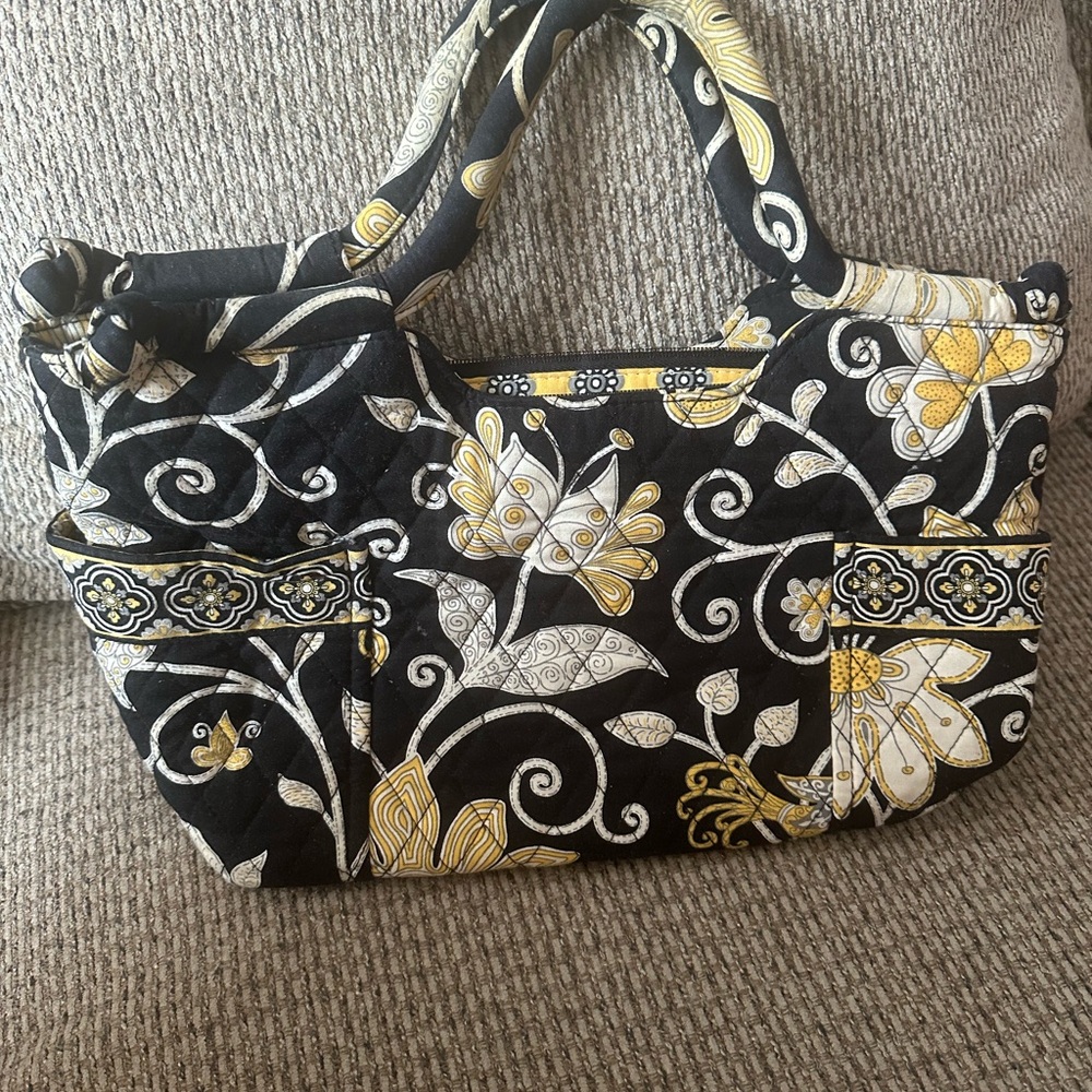 Vera Bradley Black and Yellow Floral Shoulder Bag